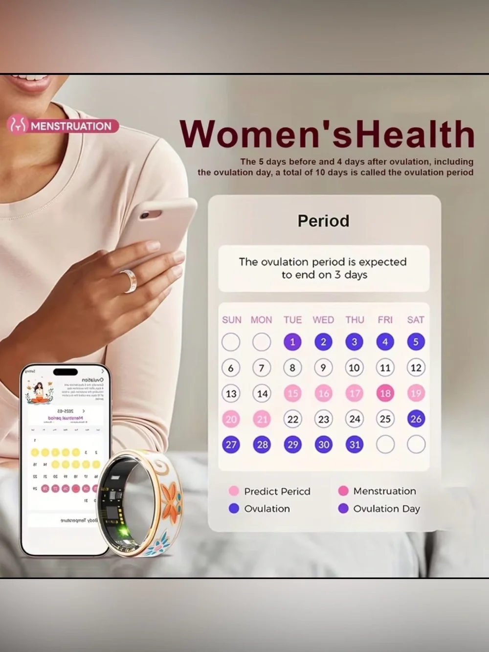 Smart Ring Water Proof Woman’s Fitness Medical Health Remote Camera Wearable
